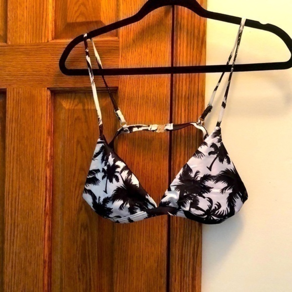 Black and white palm tree bikini top